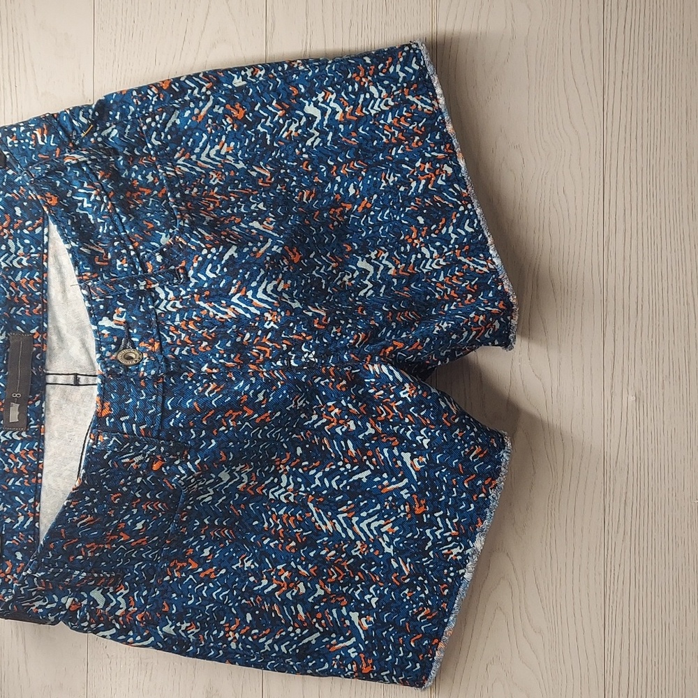 Levi's Size 8 Western Print Denim Mini Shorts Raw Hem
